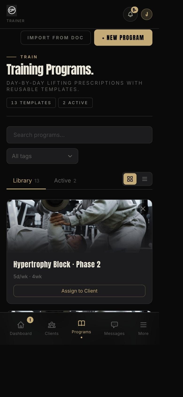 Z6 coach program library with reusable training templates